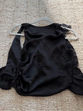 Black Satin Tie-Shoulder Women's Top